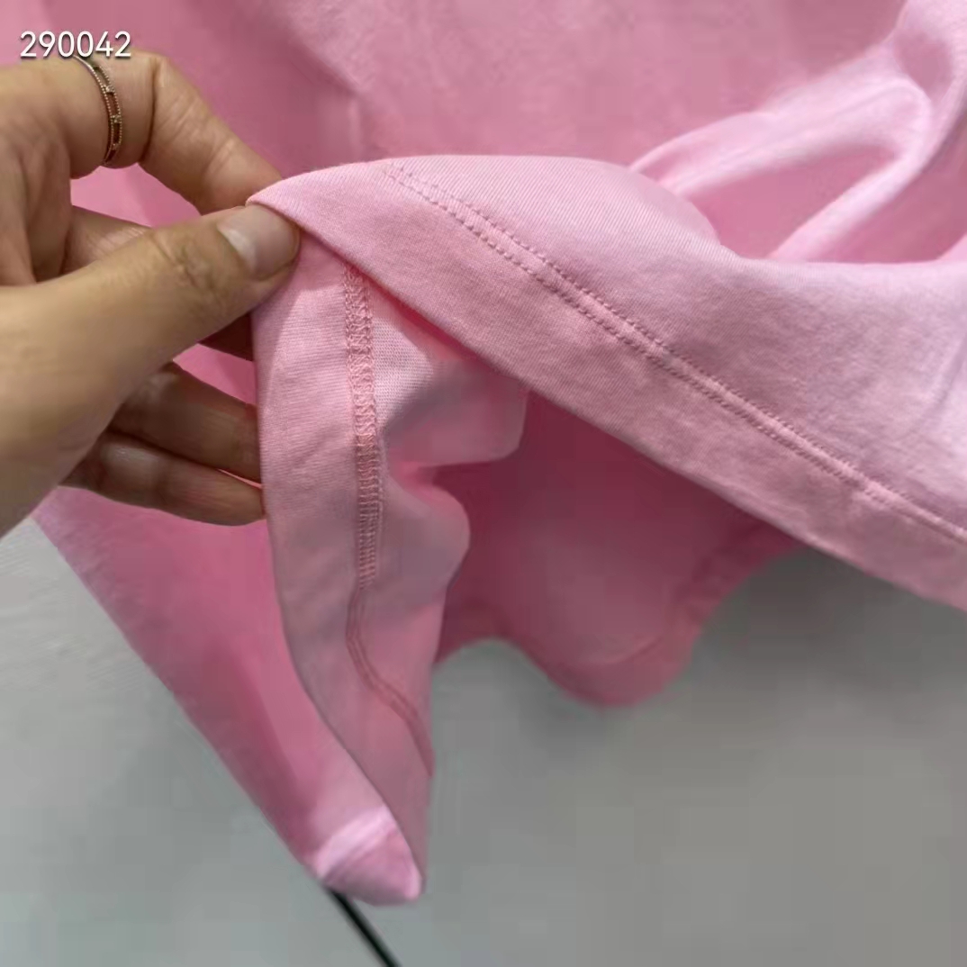 Gucci Women GG Interlocking G Heart T-Shirt Pink Cotton Jersey Crewneck Oversize Fit