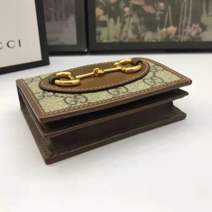 Gucci Unisex 1955 Horsebit Key Case Wallet Beige Ebony GG Supreme Canvas