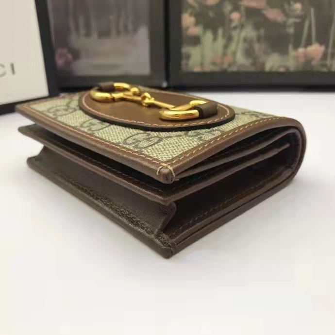 Gucci Unisex 1955 Horsebit Key Case Wallet Beige Ebony GG Supreme Canvas