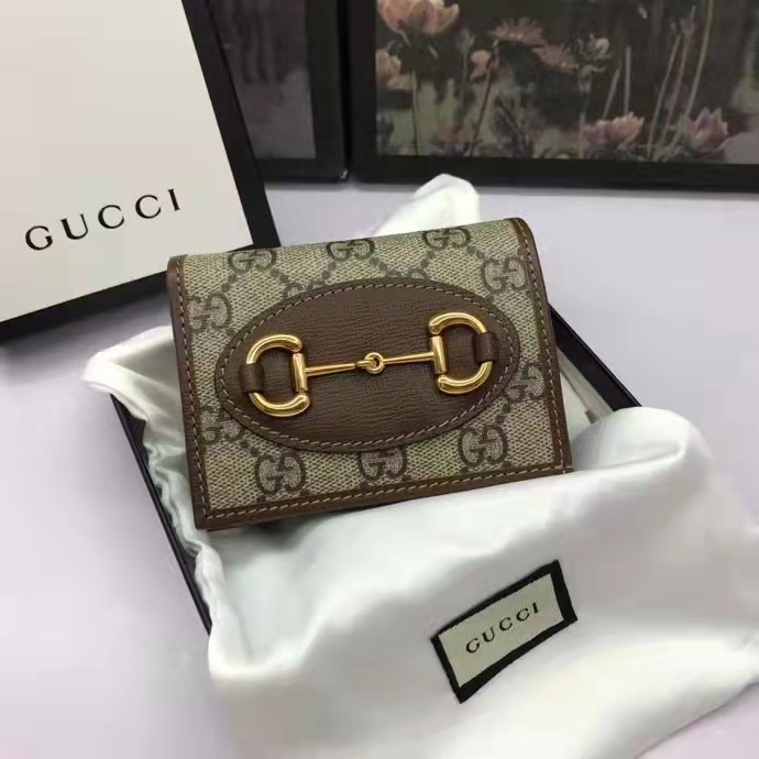 Gucci Unisex 1955 Horsebit Key Case Wallet Beige Ebony GG Supreme Canvas
