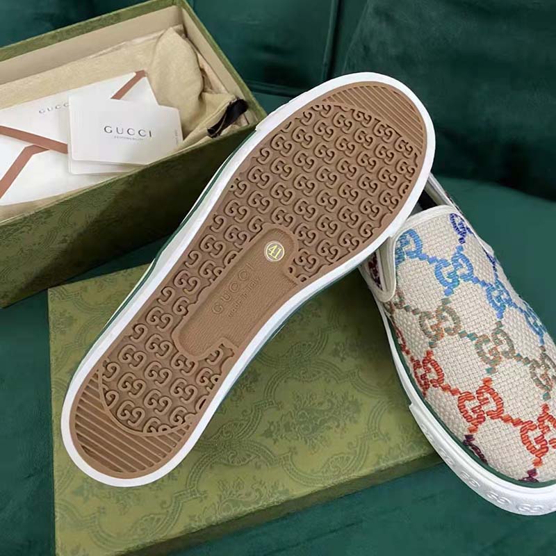 Gucci Unisex Espadrille Multicolor GG Linen Canvas Cord Platform Rubber Bottom