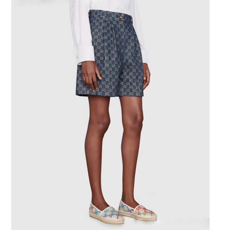 Gucci Unisex GG Espadrille Multicolor GG Linen Canvas Cord Platform Rubber Bottom