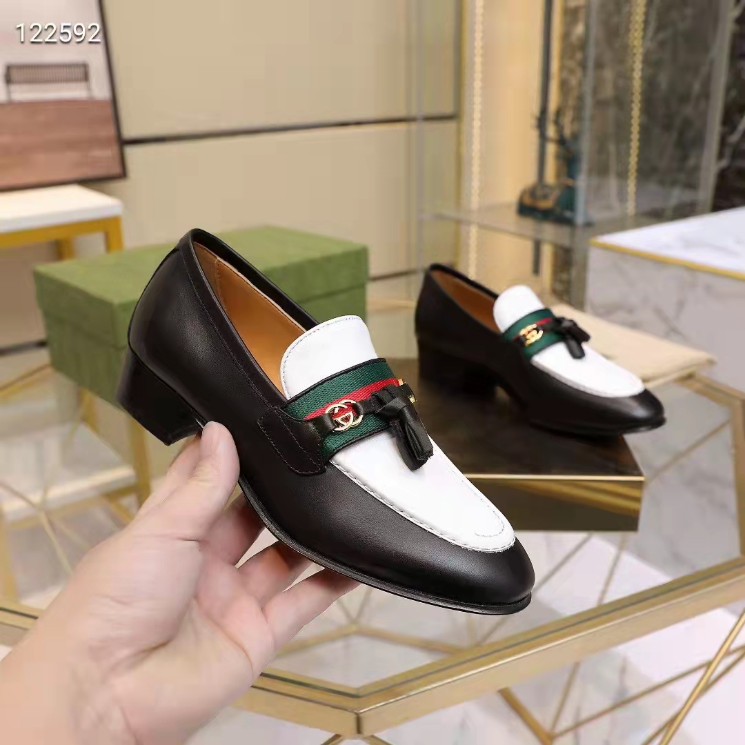 Gucci Unisex GG Loafer Web Interlocking G White Black Leather Green Red Web