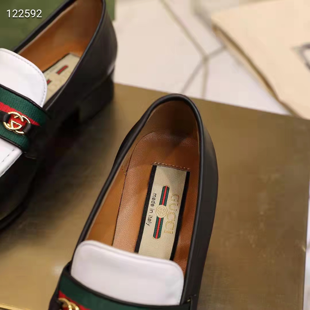Gucci Unisex GG Loafer Web Interlocking G White Black Leather Green Red Web