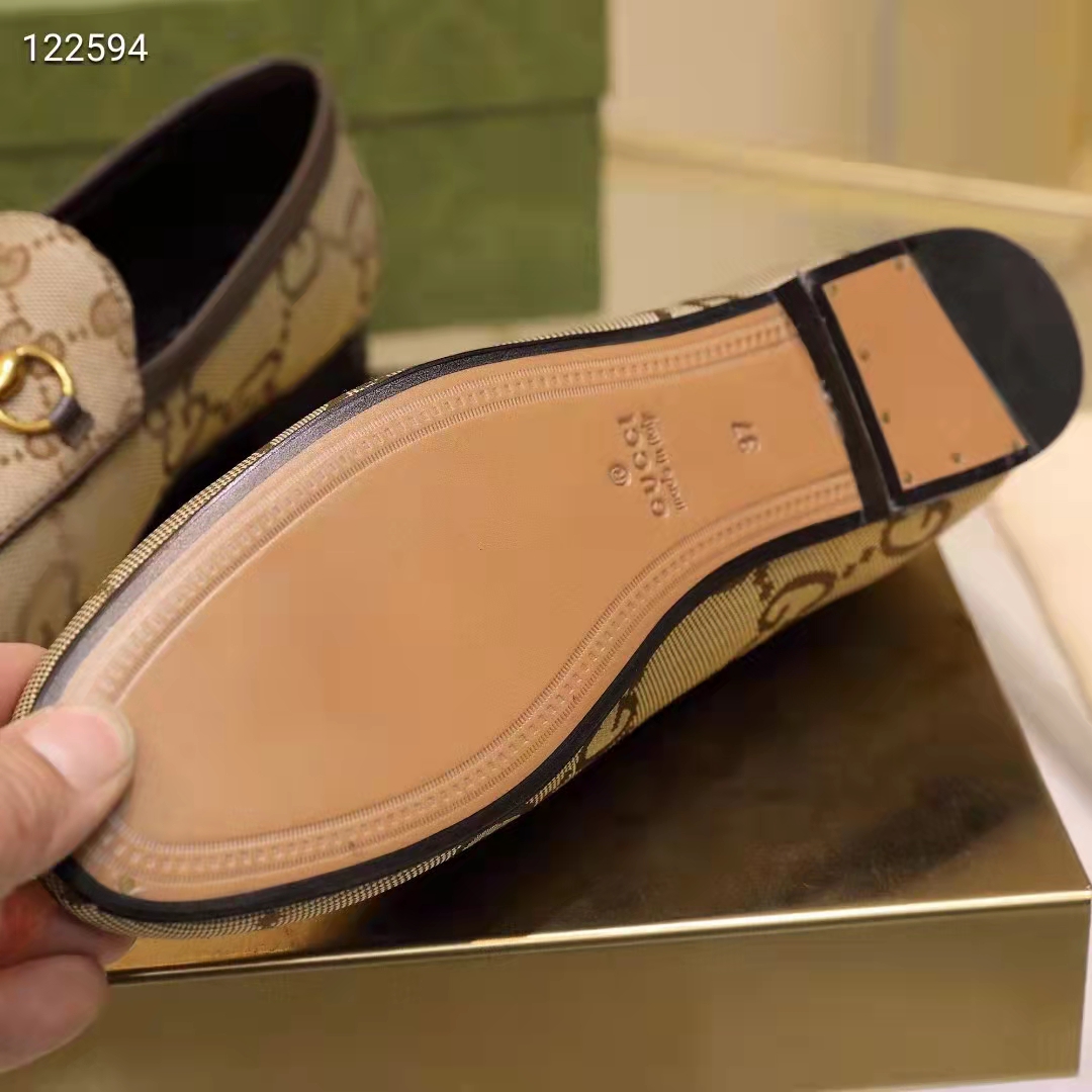 Gucci Unisex Maxi GG Jordaan Loafer Camel Ebony Maxi Canvas Canvas