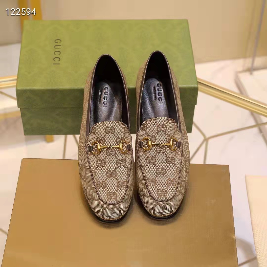 Gucci Unisex Maxi GG Jordaan Loafer Camel Ebony Maxi Canvas Canvas