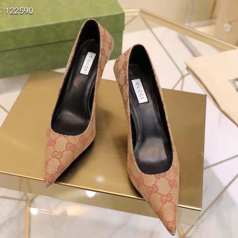Gucci Women The Hacker Project Square Knife Pump Beige Original GG Canvas