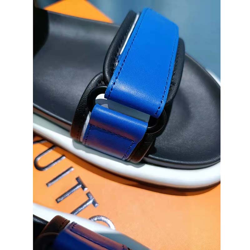 Louis Vuitton Unisex Pool Pillow Flat Comfort Sandal Blue Calf Leather