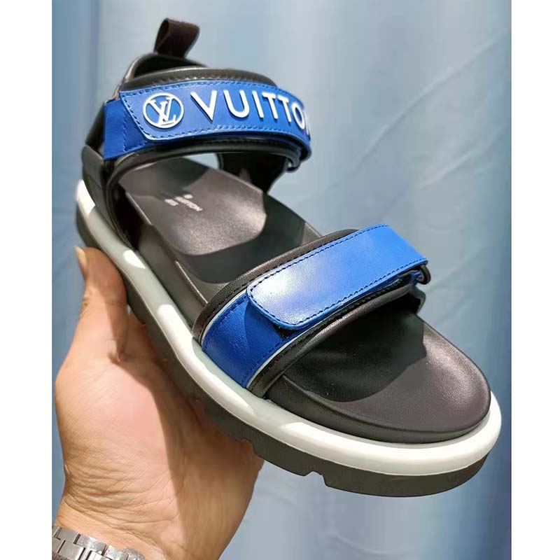 Louis Vuitton Unisex Pool Pillow Flat Comfort Sandal Blue Calf Leather