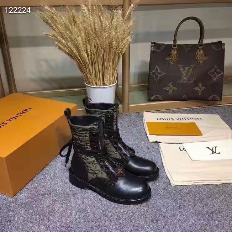 Louis Vuitton Women Laureate Platform Desert Boot Embroidered Nylon Suede Calf Leather