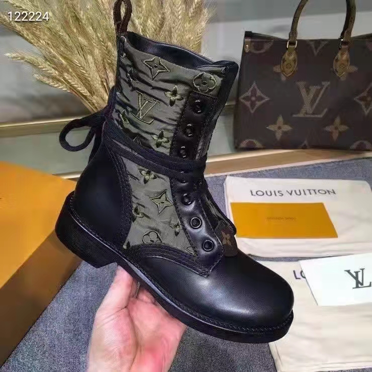 Louis Vuitton Women Laureate Platform Desert Boot Embroidered Nylon Suede Calf Leather