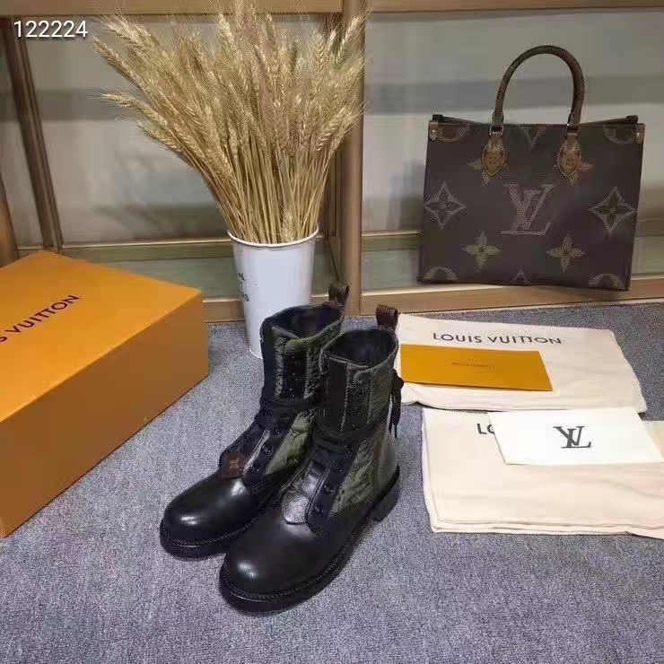 Louis Vuitton Women Laureate Platform Desert Boot Embroidered Nylon Suede Calf Leather