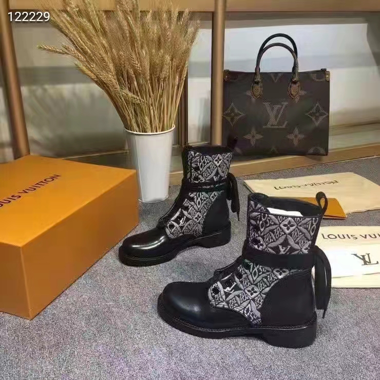 Louis Vuitton Women Platform Desert Boot Gray Jacquard Textile Calf Leather