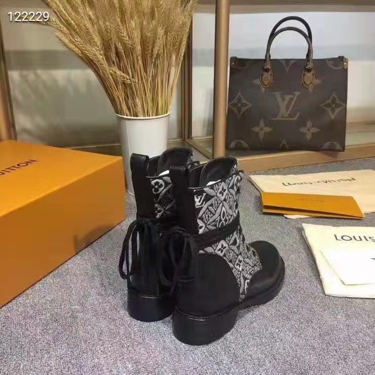 Louis Vuitton Women Platform Desert Boot Gray Jacquard Textile Calf Leather