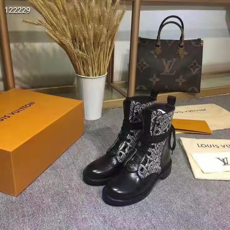 Louis Vuitton Women Platform Desert Boot Gray Jacquard Textile Calf Leather