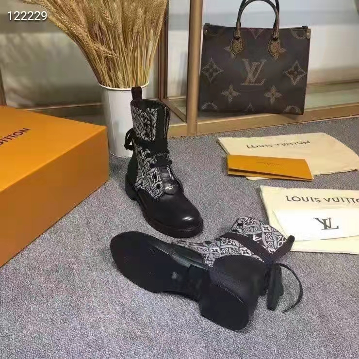 Louis Vuitton Women Platform Desert Boot Gray Jacquard Textile Calf Leather