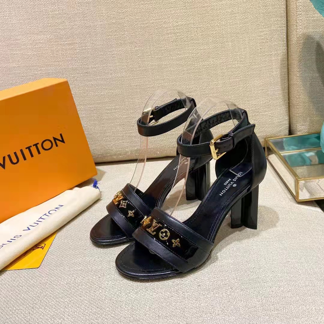 Louis Vuitton Women Podium Platform Sandal Black Calf Leather Glazed 11.5 cm Heel