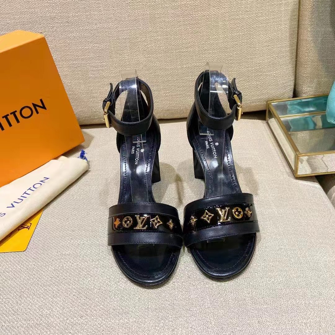 Louis Vuitton Women Podium Platform Sandal Black Calf Leather Glazed 11.5 cm Heel