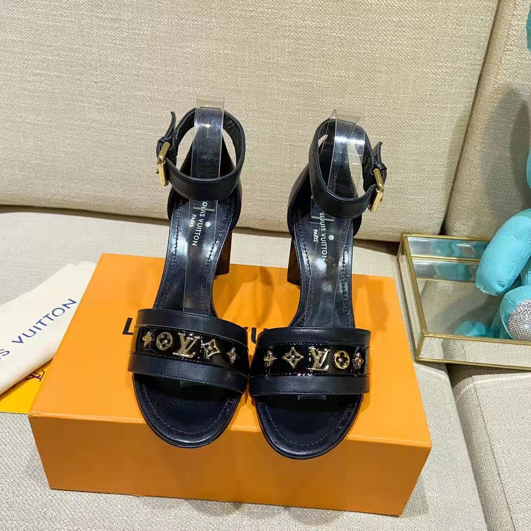Louis Vuitton Women Podium Platform Sandal Black Calf Leather Glazed 11.5 cm Heel