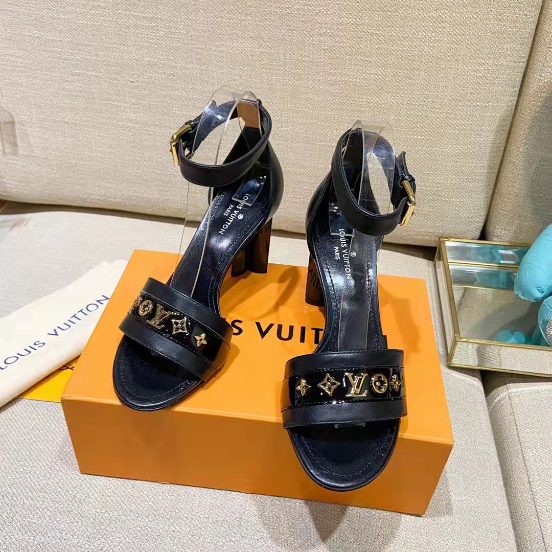 Louis Vuitton Women Podium Platform Sandal Black Calf Leather Glazed 11.5 cm Heel