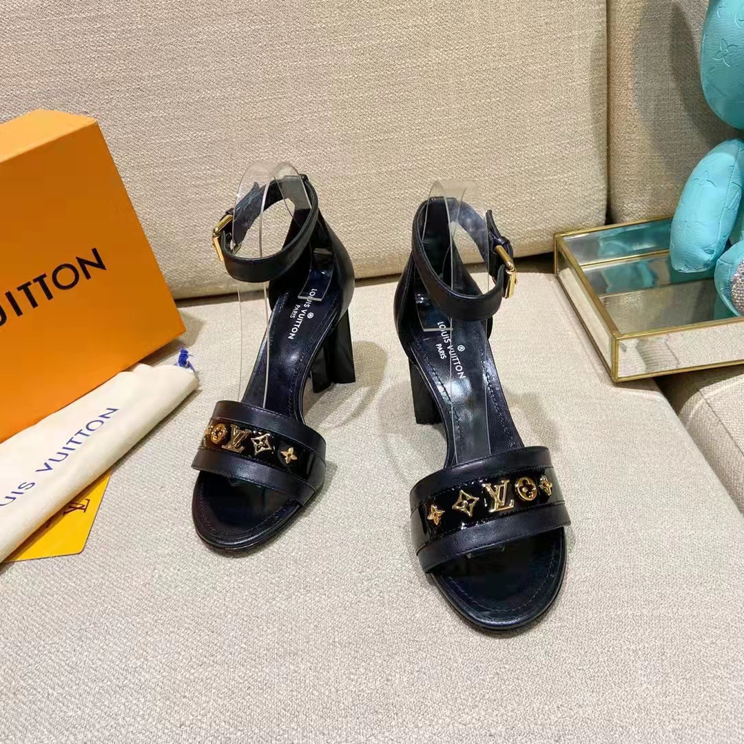 Louis Vuitton Women Podium Platform Sandal Black Calf Leather Glazed 11.5 cm Heel