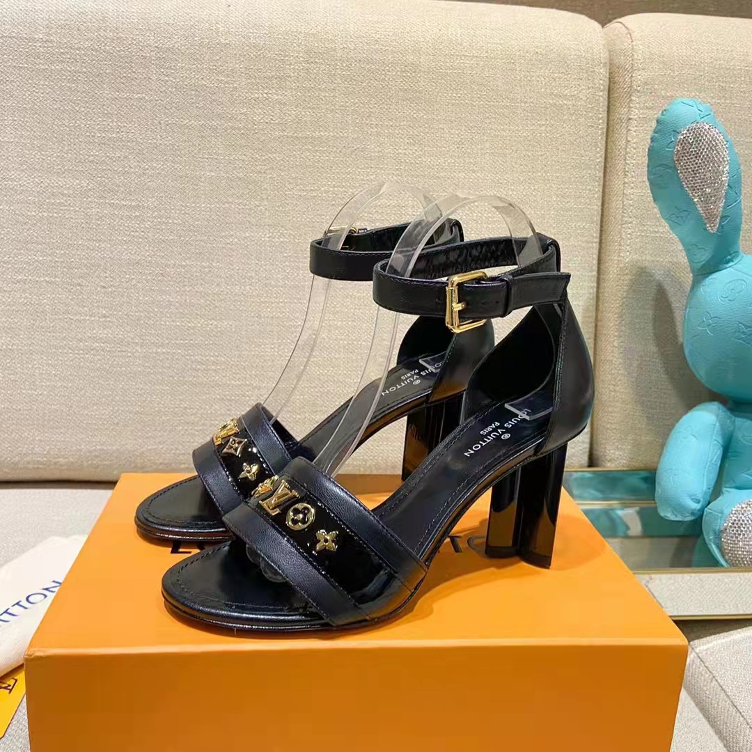 Louis Vuitton Women Podium Platform Sandal Black Calf Leather Glazed 11.5 cm Heel