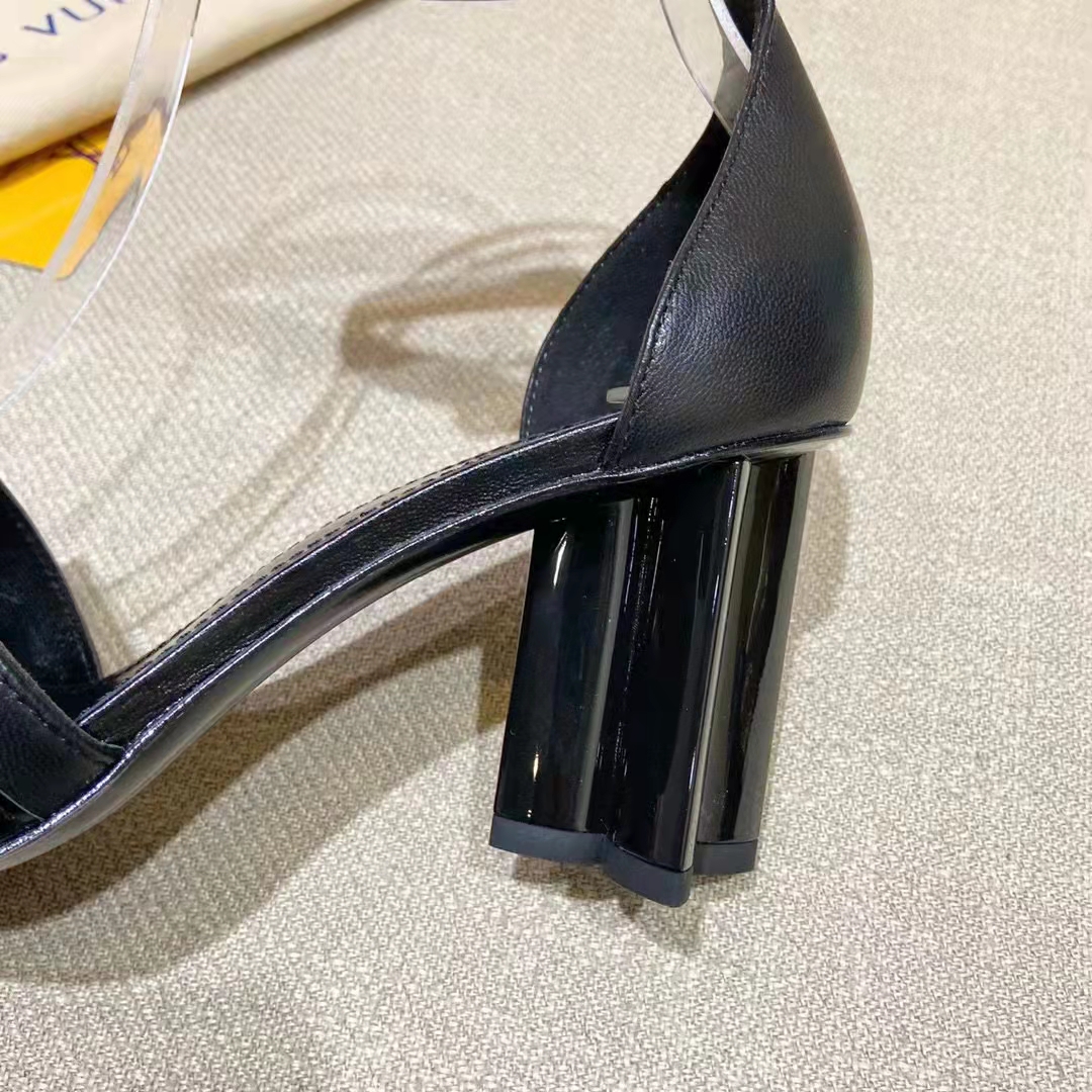 Louis Vuitton Women Podium Platform Sandal Black Calf Leather Glazed 11.5 cm Heel