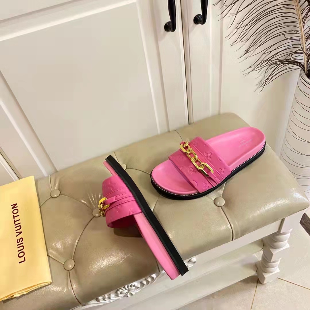 Louis Vuitton Women Sunset Flat Comfort Mule Pink Monogram Embossed Calf Leather