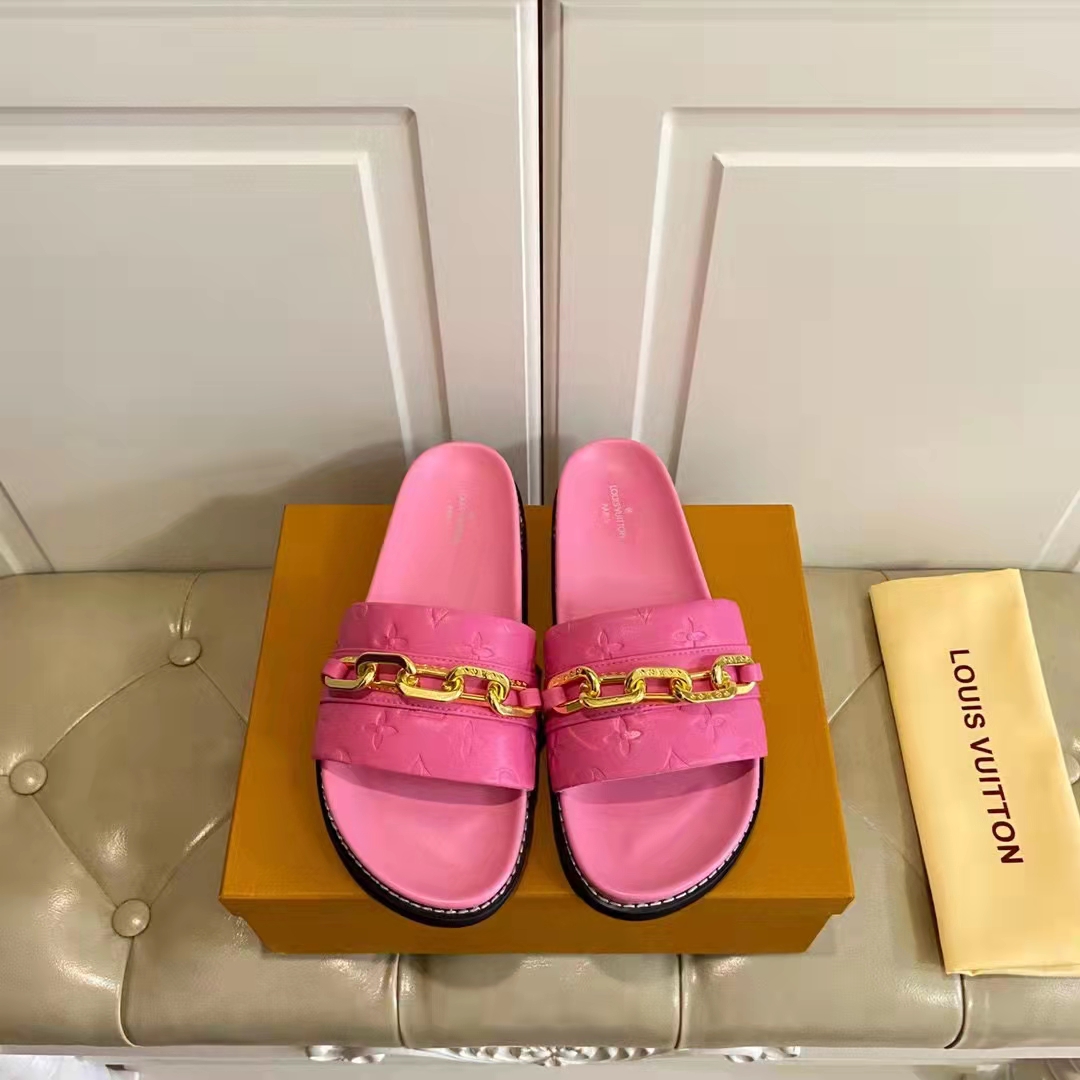 Louis Vuitton Women Sunset Flat Comfort Mule Pink Monogram Embossed Calf Leather