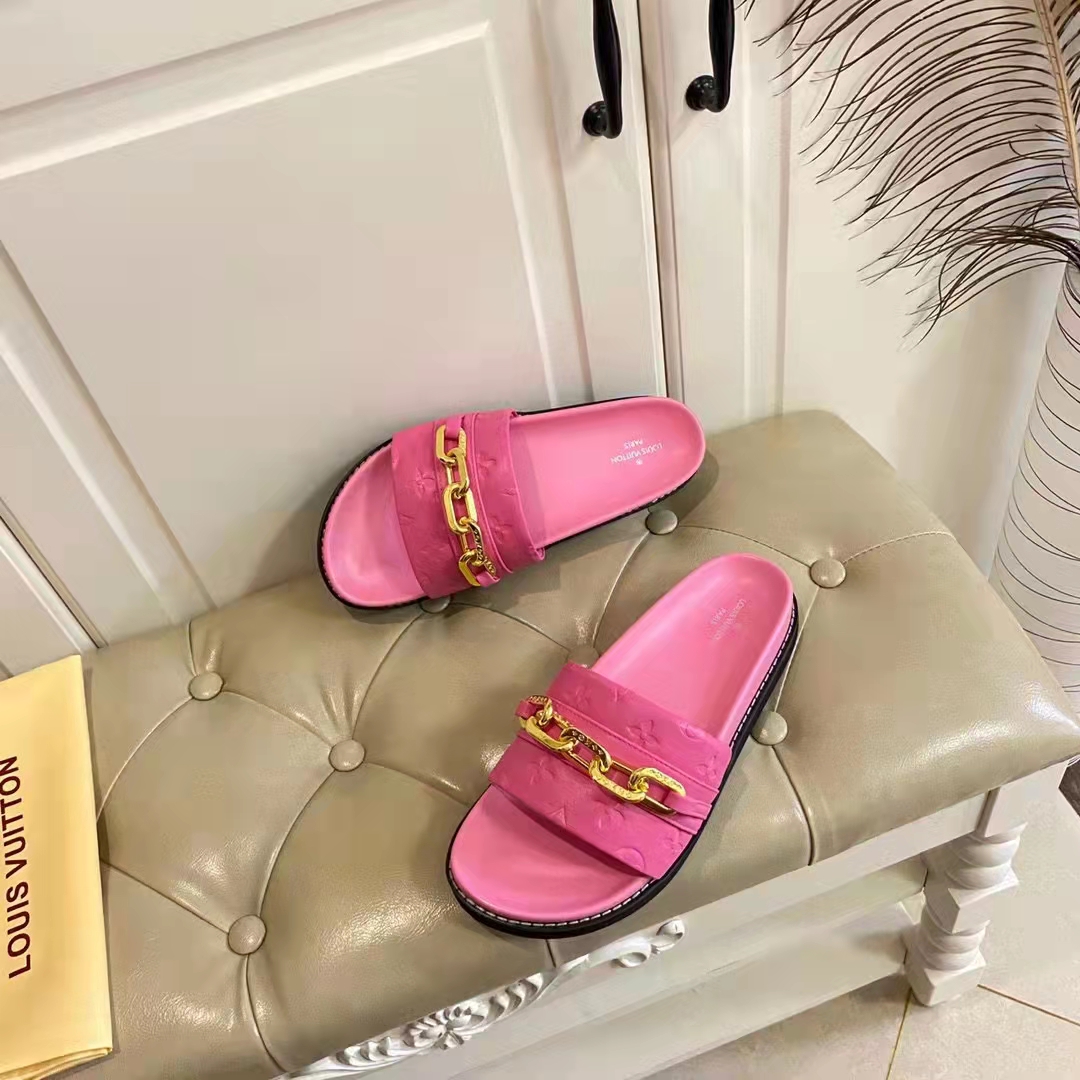 Louis Vuitton Women Sunset Flat Comfort Mule Pink Monogram Embossed Calf Leather
