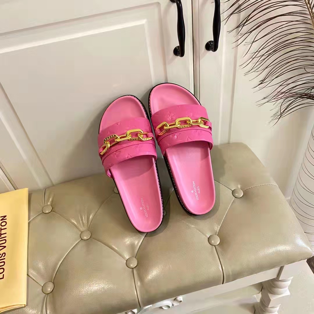 Louis Vuitton Women Sunset Flat Comfort Mule Pink Monogram Embossed Calf Leather