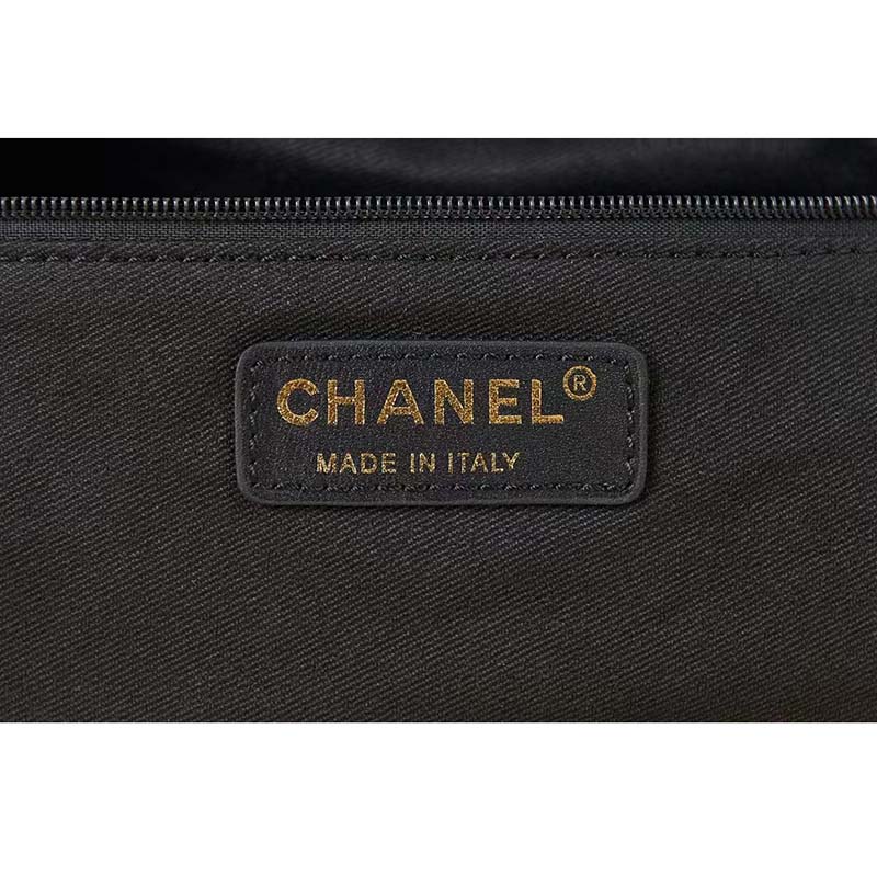 Chanel Women Large Flap Bag Printed Denim Gold-Tone Metal Black Multicolor