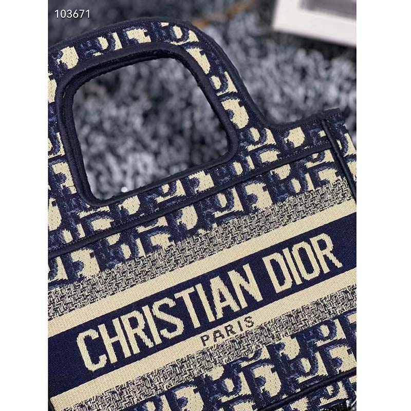 Dior CD Women Mini Dior Book Tote Blue Dior Oblique Embroidery