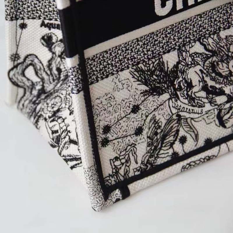 Dior Unisex CD Medium Dior Book Tote Beige Latte Dior Zodiac Embroidery