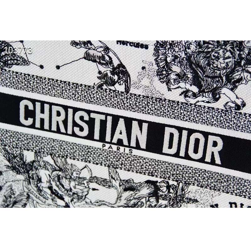 Dior Unisex CD Medium Dior Book Tote Beige Latte Dior Zodiac Embroidery
