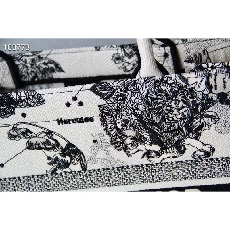 Dior Unisex CD Medium Dior Book Tote Beige Latte Dior Zodiac Embroidery