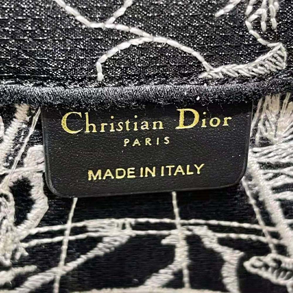 Dior Women Book Tote Black and White Dior Around the World Embroidery