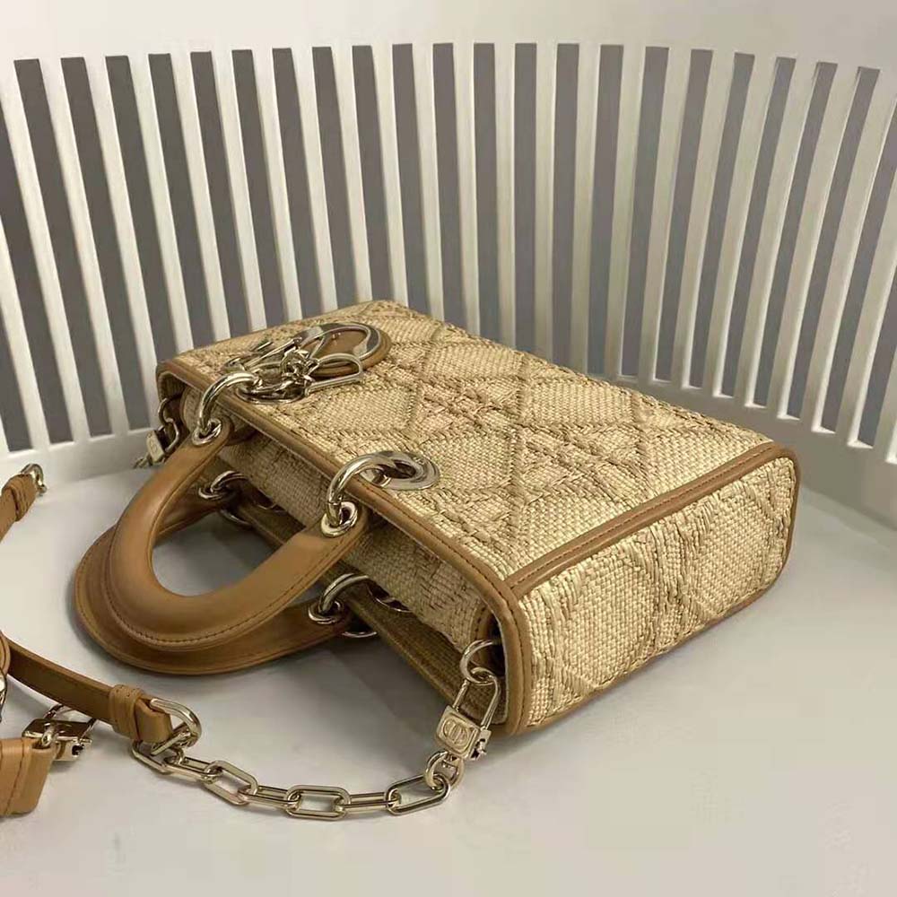 Dior Women CD Lady D-Joy Bag Beige Natural Cannage Raffia