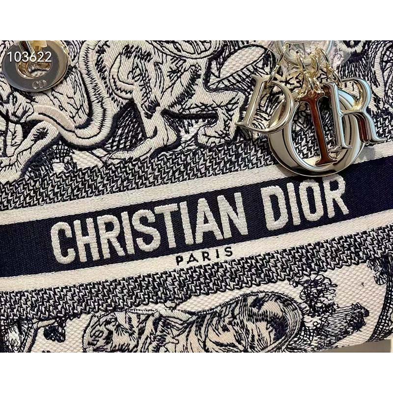 Dior Women CD Medium Lady D-Lite Bag Blue Toile De Jouy Embroidery