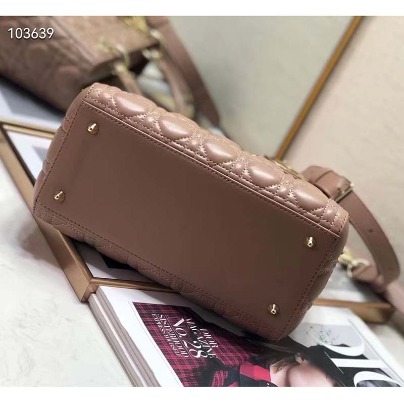 Dior Women CD Medium Lady Dior Bag Blush Cannage Lambskin