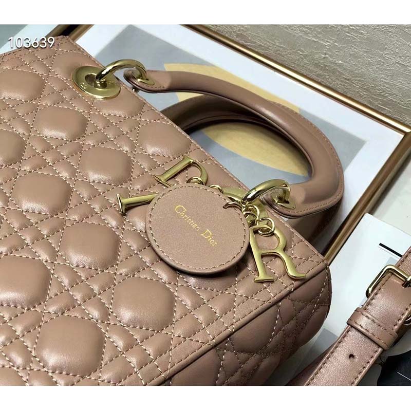 Dior Women CD Medium Lady Dior Bag Blush Cannage Lambskin