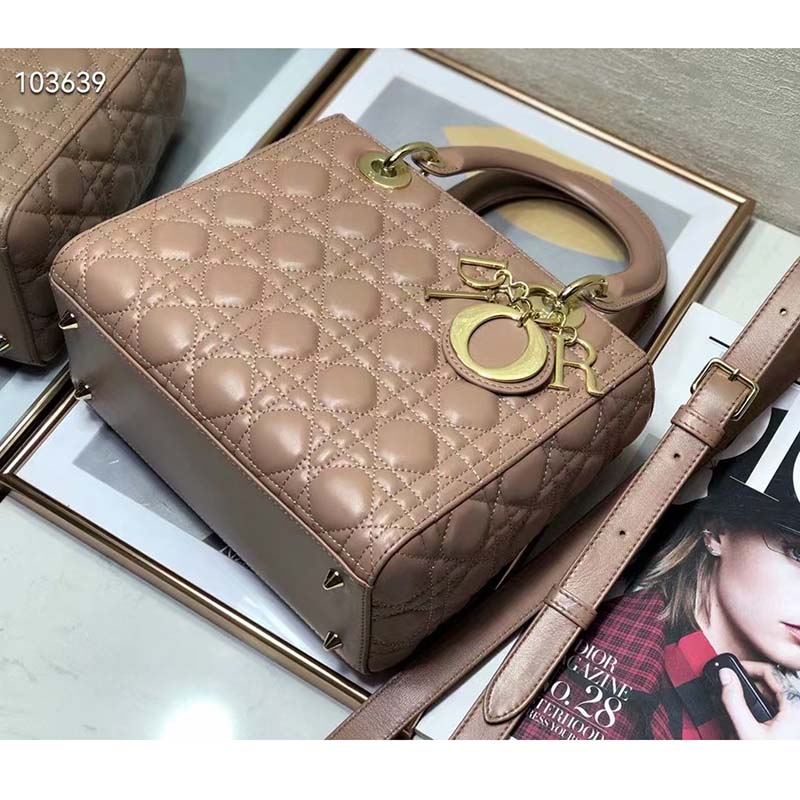 Dior Women CD Medium Lady Dior Bag Blush Cannage Lambskin