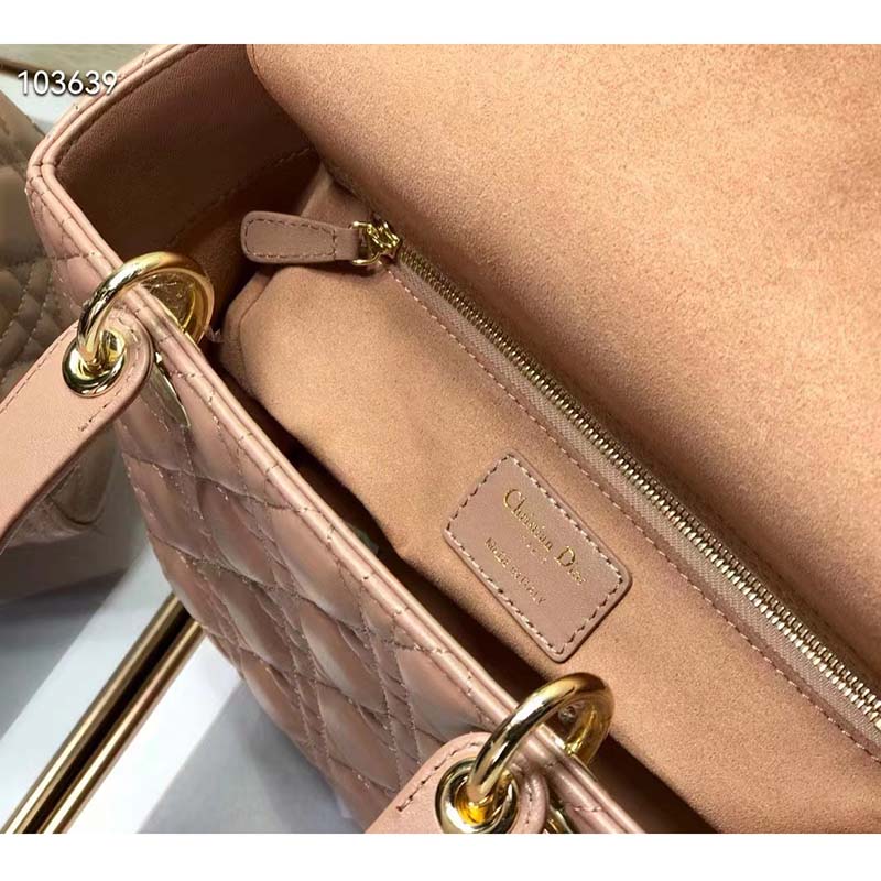 Dior Women CD Medium Lady Dior Bag Blush Cannage Lambskin