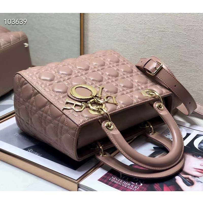 Dior Women CD Medium Lady Dior Bag Blush Cannage Lambskin