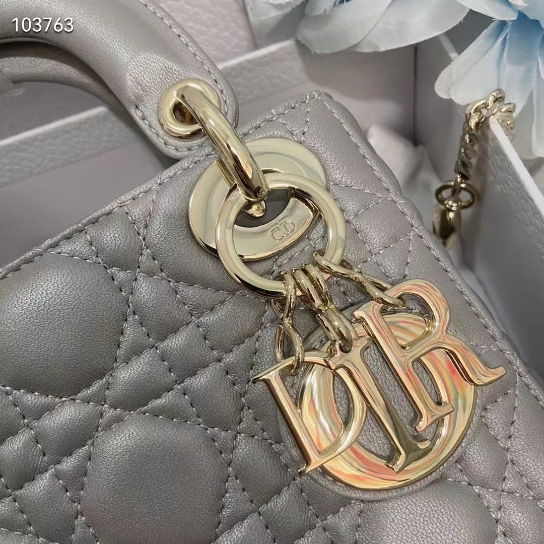 Dior Women CD Mini Lady Dior Bag Gray Cannage Lambskin