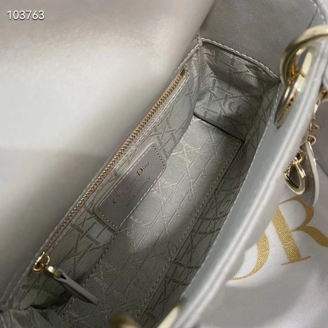 Dior Women CD Mini Lady Dior Bag Gray Cannage Lambskin