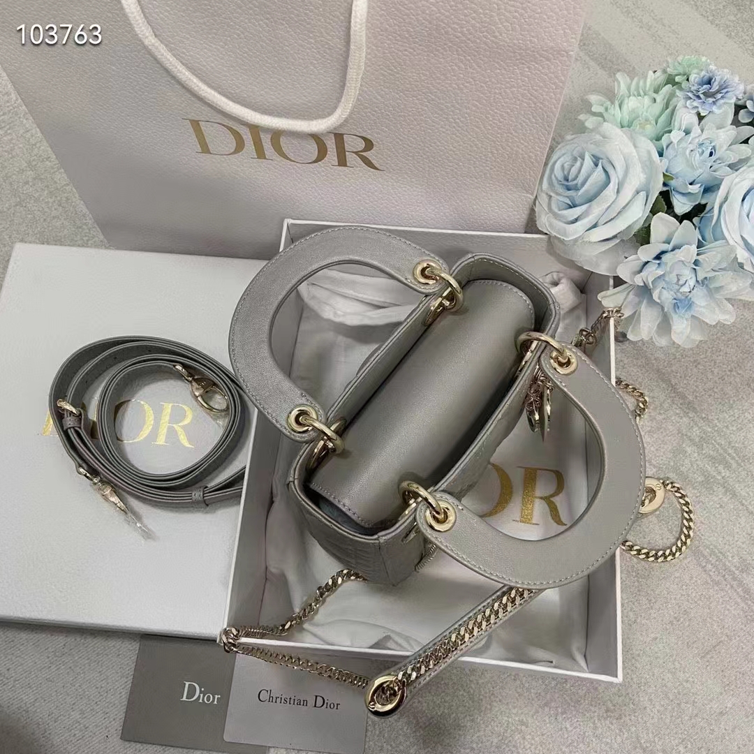 Dior Women CD Mini Lady Dior Bag Gray Cannage Lambskin