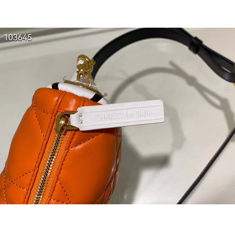 Dior Women CD Small Dior Vibe Hobo Bag Fluorescent Orange Macrocannage Lambskin