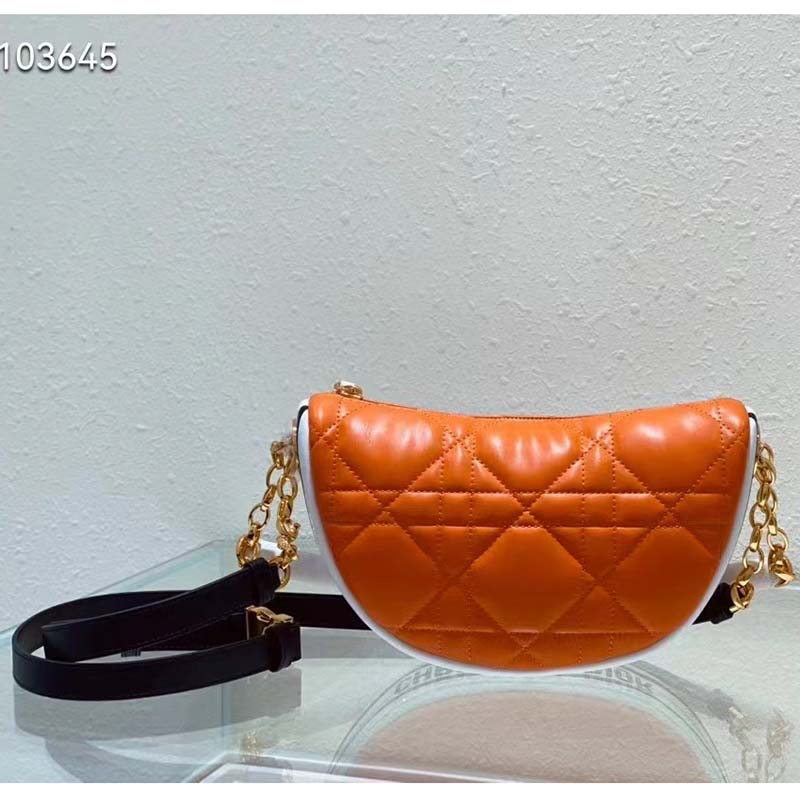 Dior Women CD Small Dior Vibe Hobo Bag Fluorescent Orange Macrocannage Lambskin