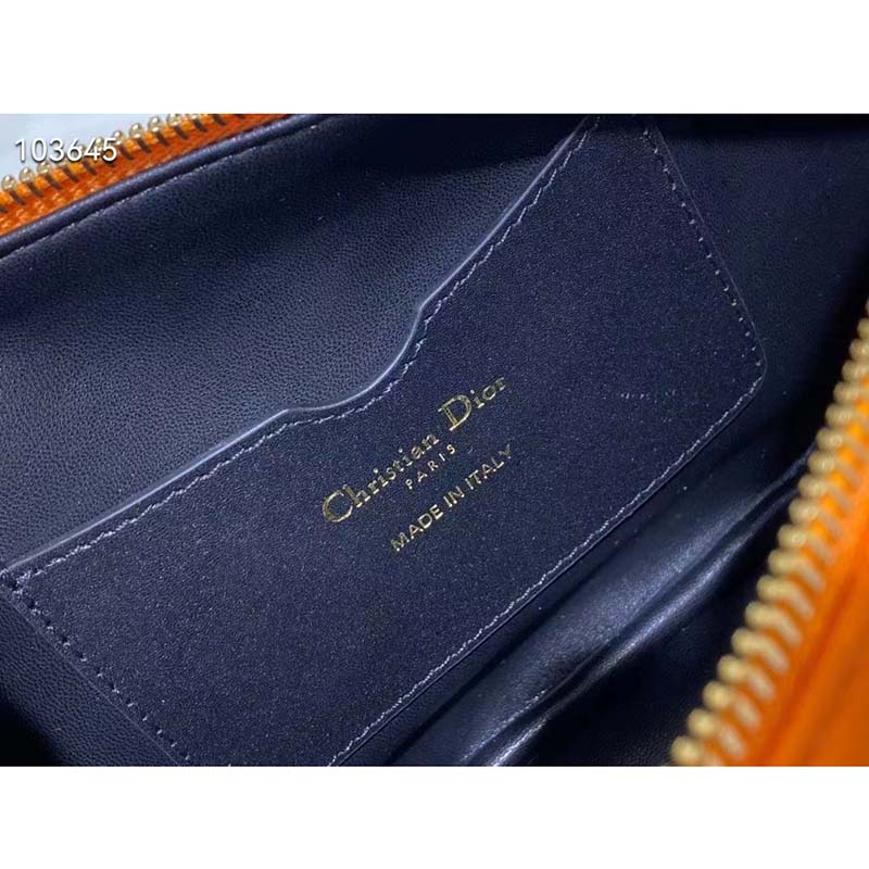 Dior Women CD Small Dior Vibe Hobo Bag Fluorescent Orange Macrocannage Lambskin
